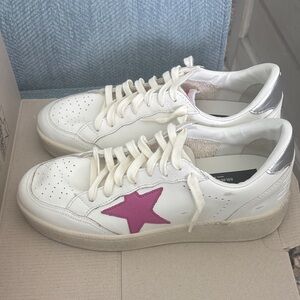 Golden Goose White Sneakers with Pink Star
